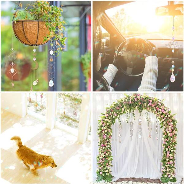 Phewnyzo 10-Pieces Colorful Crystal Suncatchers with Chain Pendant