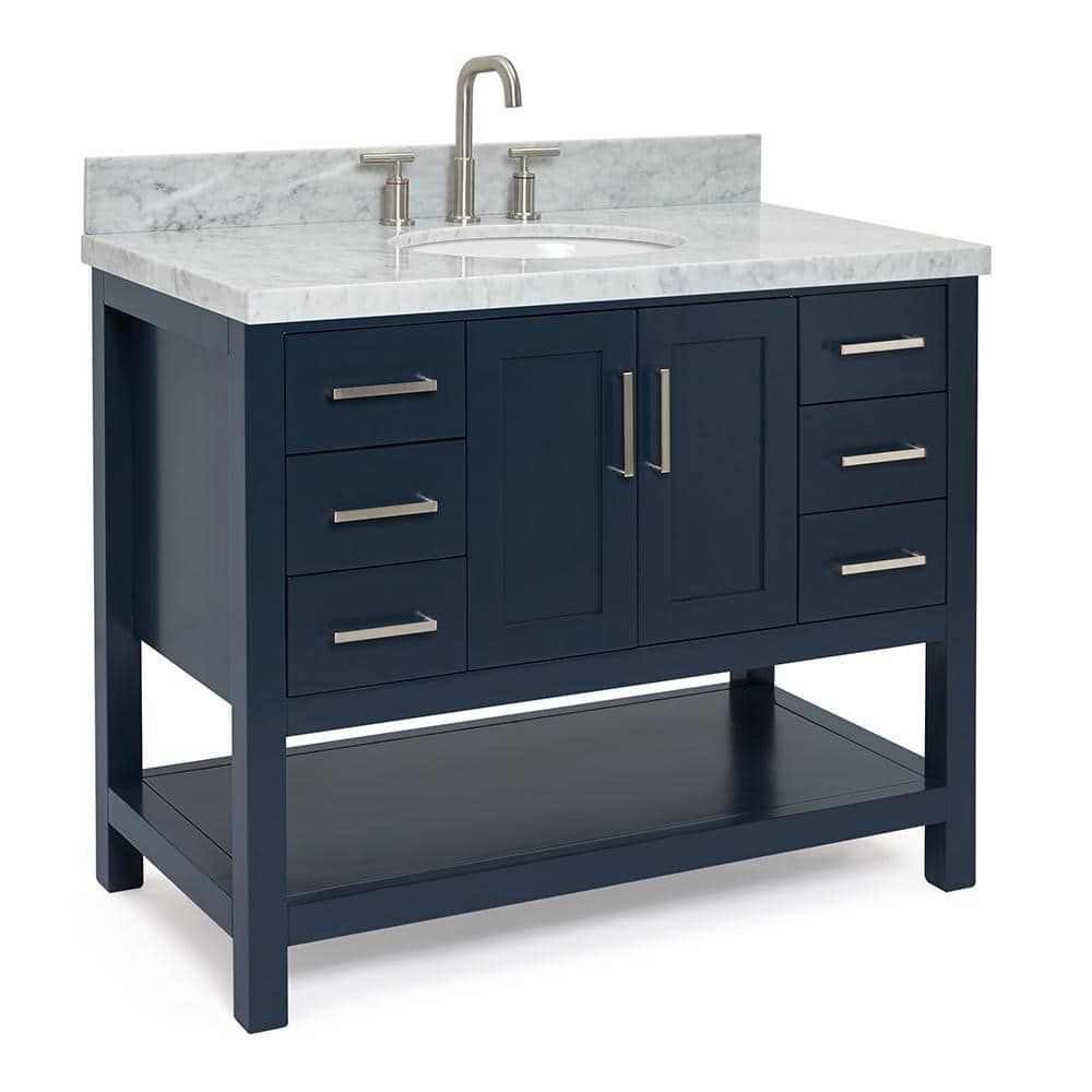 Magnolia 43" Midnight Blue Single Basin Vanity with Carrara White Top
