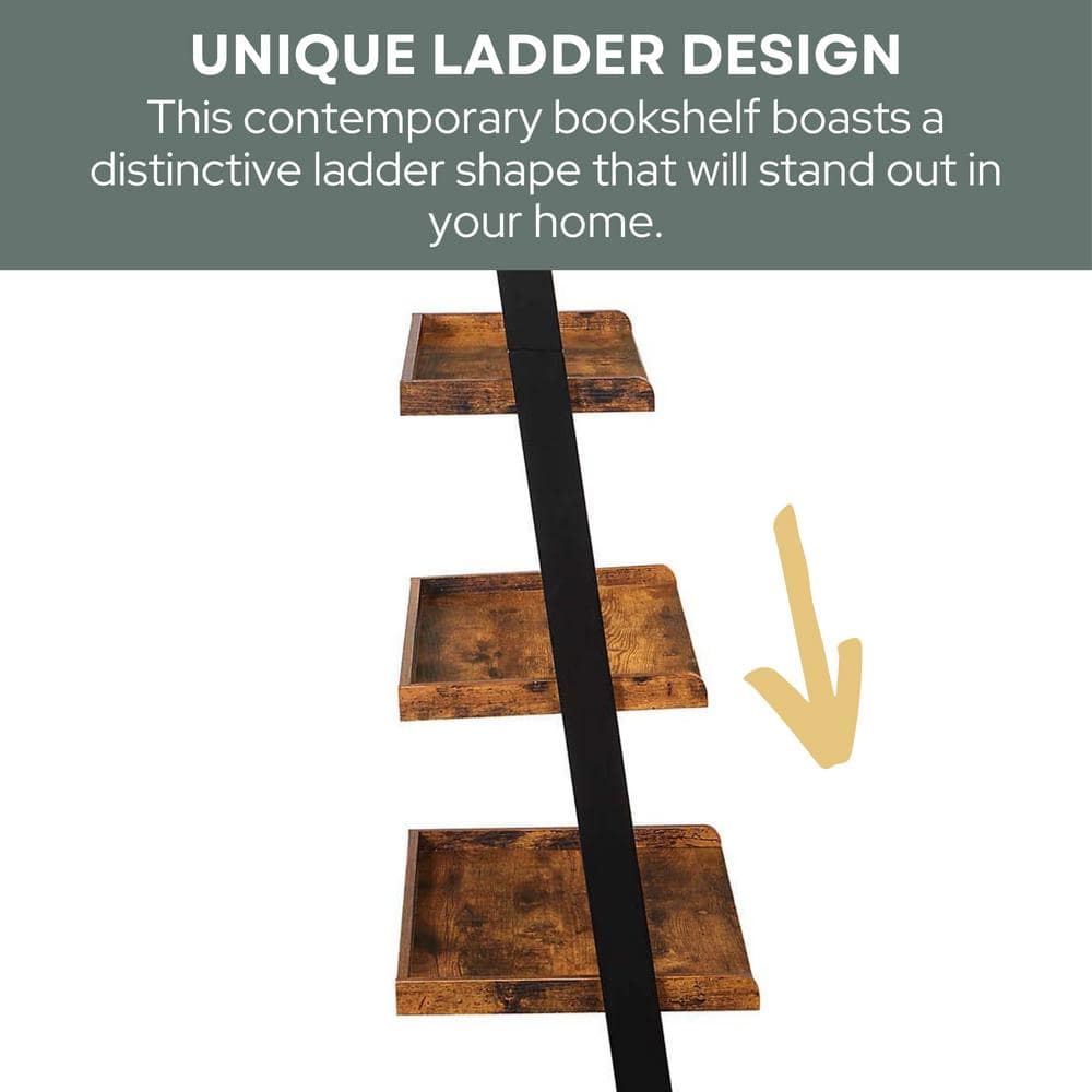 Barnwood and Black Adjustable Wood Ladder Bookshelf