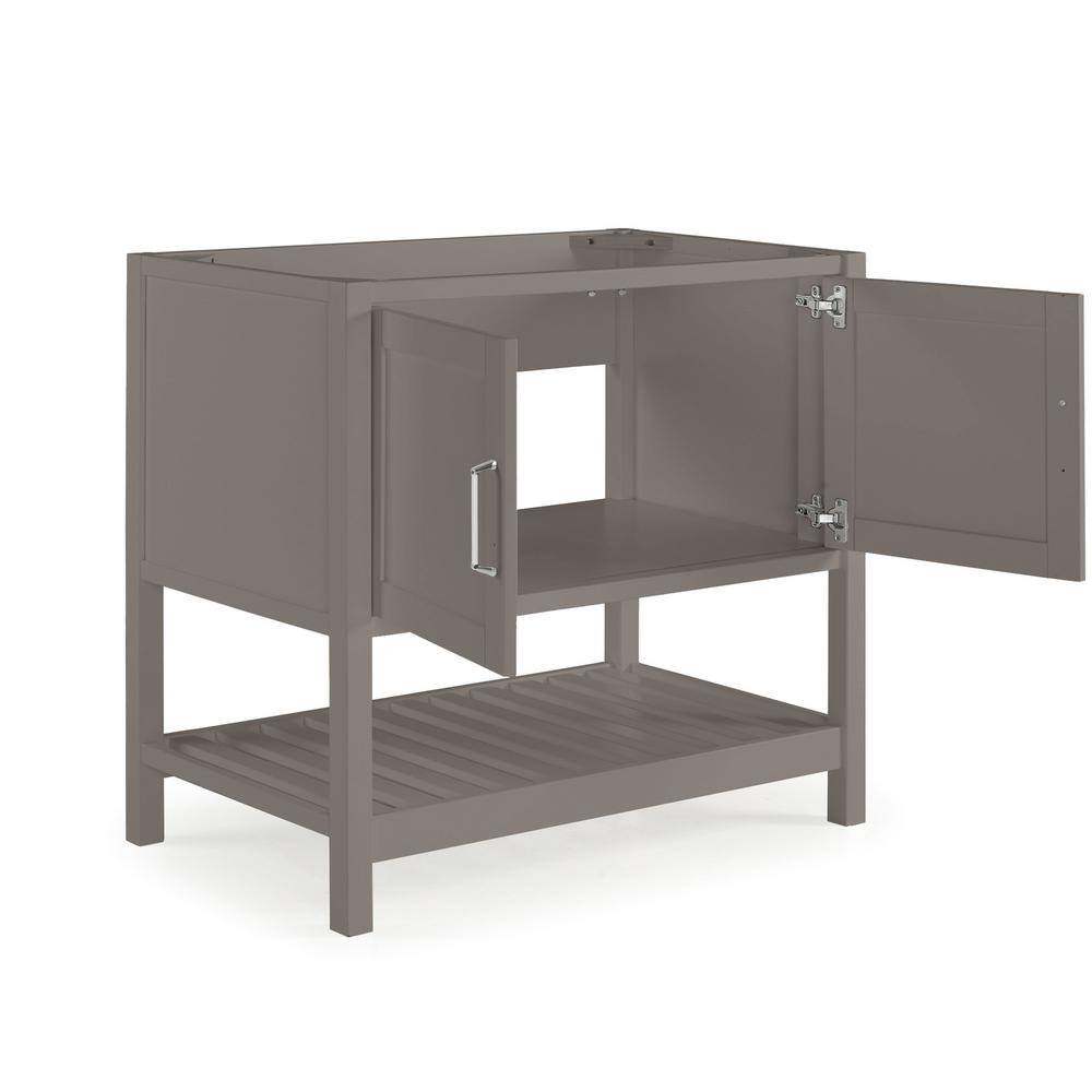 Gray Pine Freestanding Vanity Cabinet with Open Shelf
