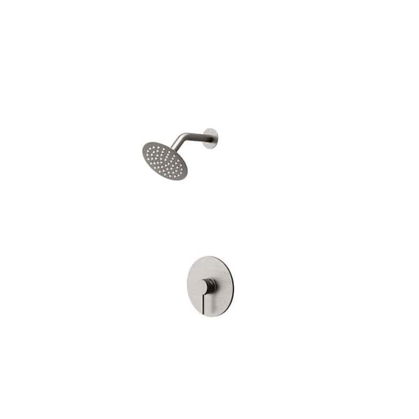 Crozet 1-Spray Patterns with 1.8 GPM 6 in. Wall Mount Rain Fixed Shower Head in Brushed Nickel Round Valve Included