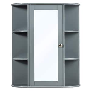 23.5 in. W x 6.5 in. D x 28 in. H Gray MDF Bathroom Single Door Shelves Storage Wall Cabinet with Mirror
