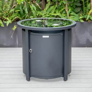 Walbrooke Black Modern Round Tank Holder Table with Tempered Glass Top and Powder Coated Aluminum for Patio