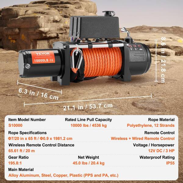 12V 10000lb Electric Winch With Synthetic Rope & Remote – IP67 Waterproof For Truck, UTV, Off-Road