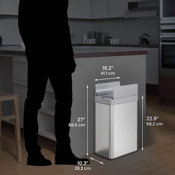 ITouchless 50 Liter / 13 Gallon Sensor Kitchen Trash Can With Odor Filter – Slim Round White Stainless Steel Automatic Garbage Recycling Bin For Home, Office, Business, Garage