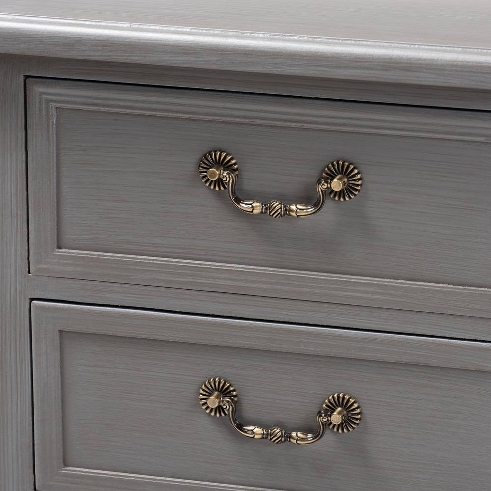 Gray Fir and Engineered Wood 3-Drawer Nightstand with Cabriole Legs