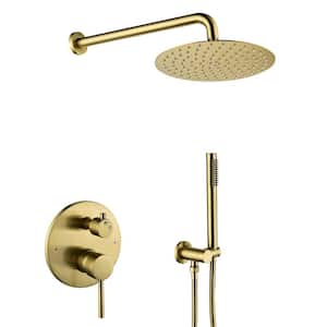 Rox Single-Handle 2-Spray High Pressure 10in. Round Shower Head with Hand Shower Faucet in Brushed Gold (Valve Included)
