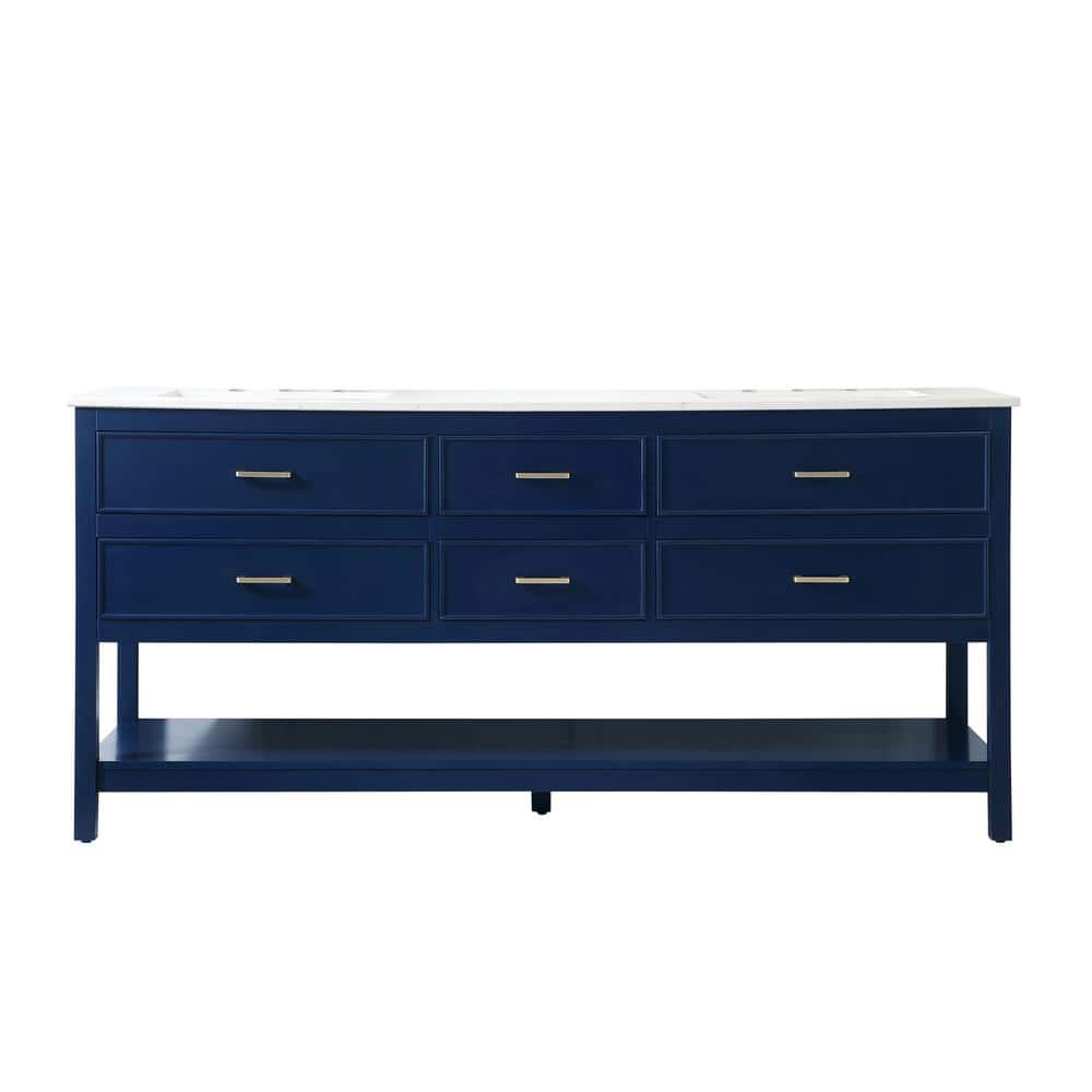 Simply Living 72 in. Double Bathroom Vanity in Blue with Quartz Vanity Top 