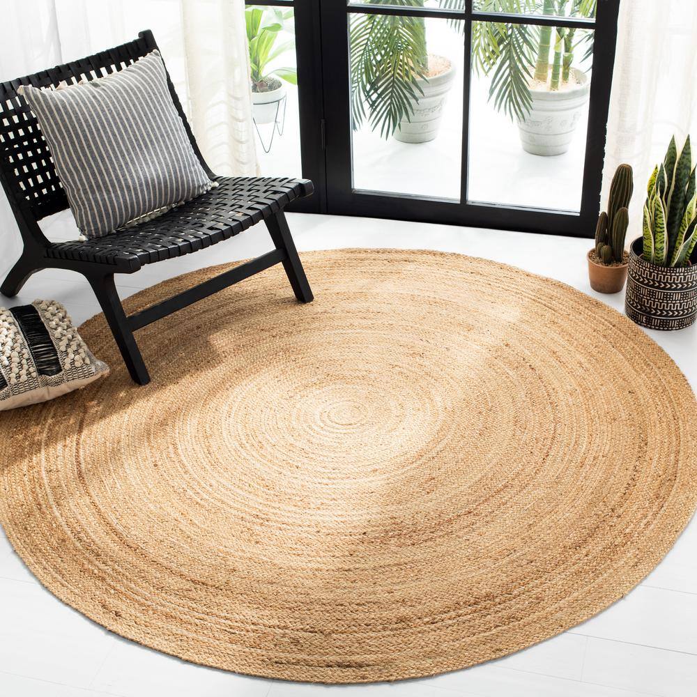 Handmade Boho Braided Black Jute 12' Round Area Rug