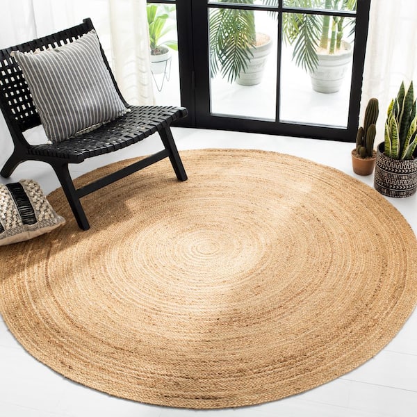 Natural Fiber Beige 8 ft. x 8 ft. Solid Color Round Area Rug