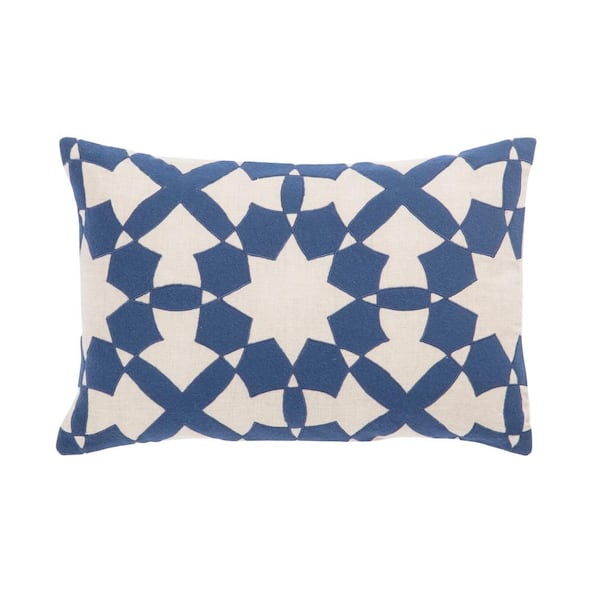 Jaipur Living Casino Blue Ivory 16 in. x 24 in. Down Fill Throw Pillow