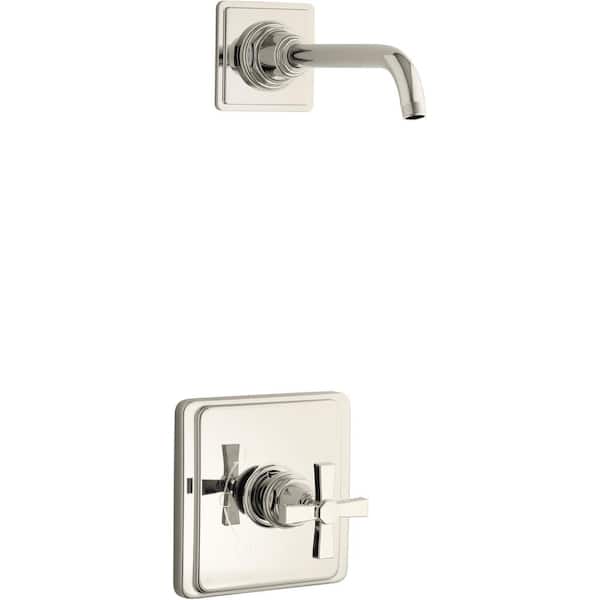 KOHLER Pinstripe Cross 1-Handle Wall-Mount Shower Trim Kit in Vibrant Polished Nickel (Valve Not Included)