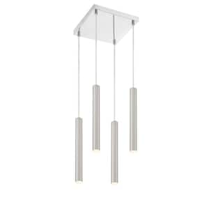 Forest 5 W 4 Light Chrome Integrated LED Shaded Chandelier with Brushed Nickel Steel Shade