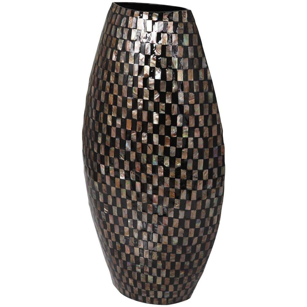 24 in. Black Handmade Geometric Mosaic Inspired Thin Mother of Pearl Shell Decorative Vase price history on PriceWatchPro
