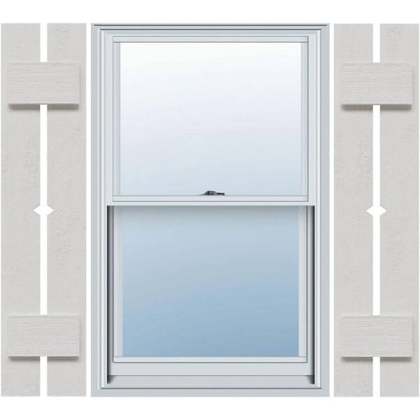 Ekena Millwork 11-1/4 in. x 77 in. Polyurethane 2-Board Spaced Board and Batten Shutters Faux Wood w/Diamond Cut Outs Pair in Primed