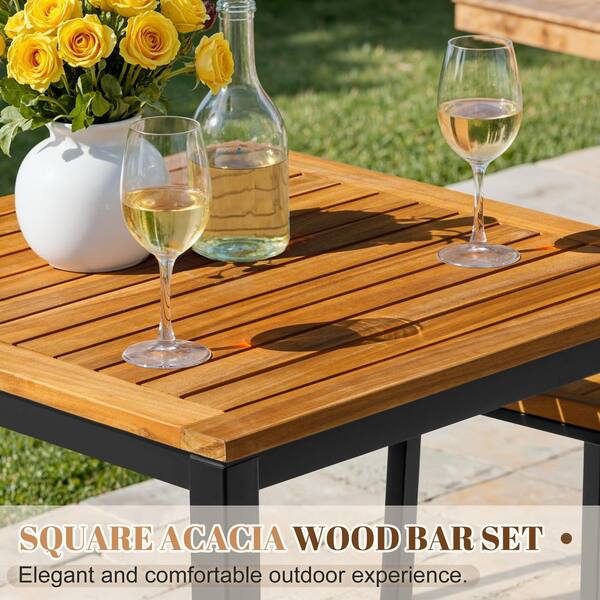 Tozey 3-Piece Acacia Wood Metal Frame Outdoor Bistro Set V-LCW24