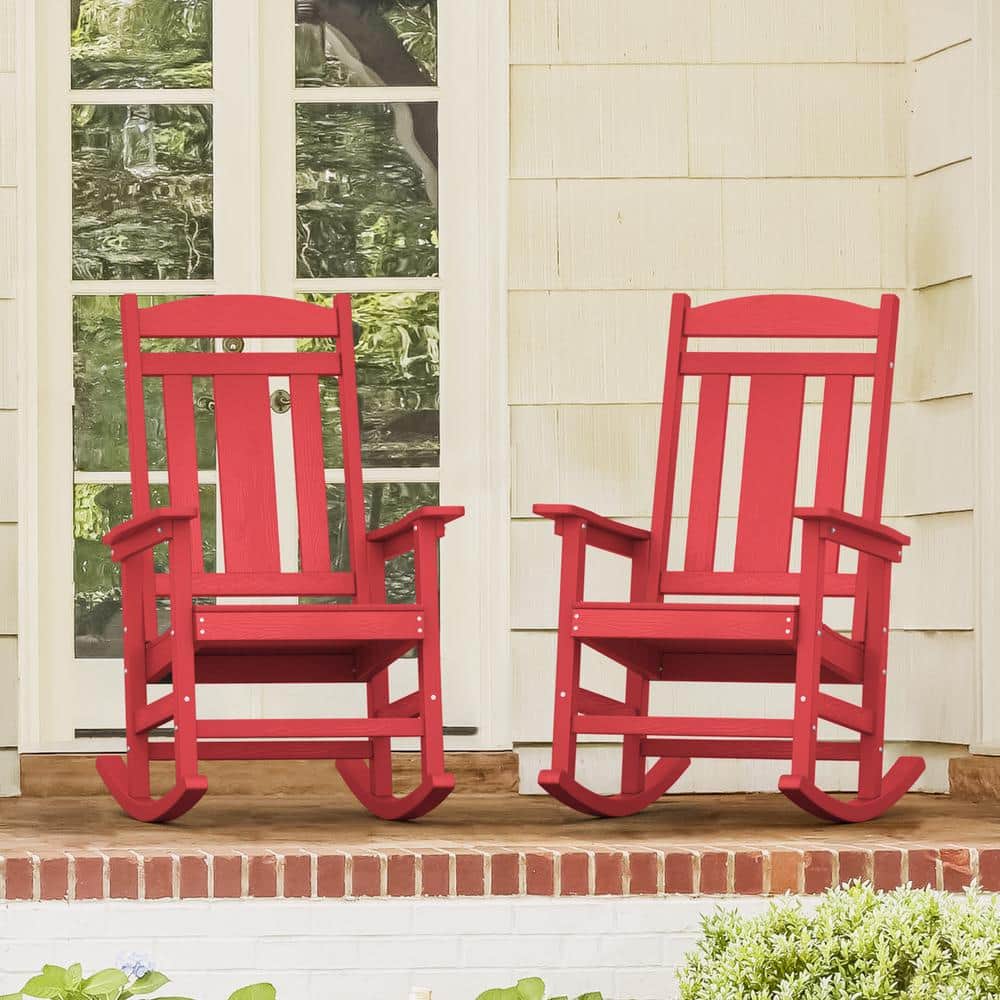 Poly Adirondack Rocking Chair Outdoor Rocking Chairs Weather Resistant Red 2pcs