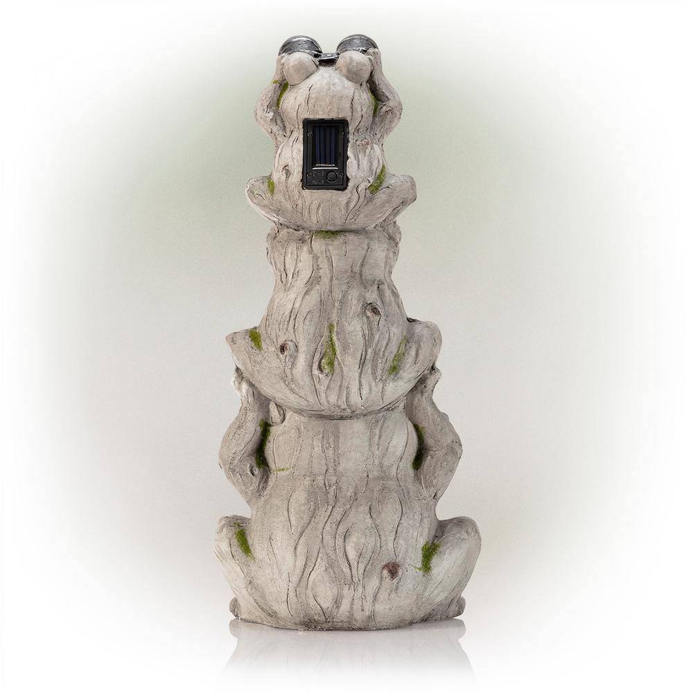Gray Solar-Powered Stacked Frog Lawn Decoration with LED Lights