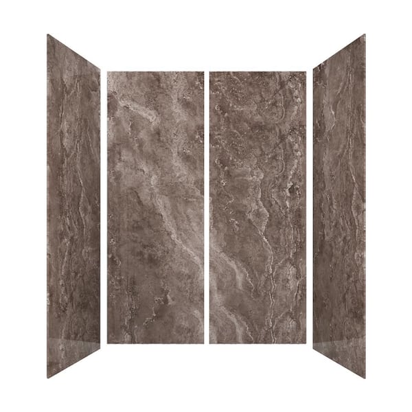 CASTICO 60 in. L x 32 in. W x 84 in. H Glue-Up Alcove Solid Composite Stone 4-Piece Shower Wall Set in Tundra Brown