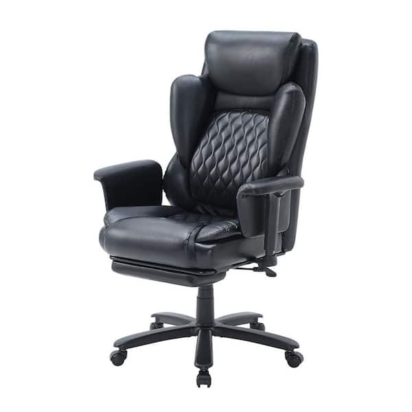 Faux Leather High-Back Ergonomic Office Chair in Black with Adjustable Padded Arms Swivel Chair with Headrest & Footrest