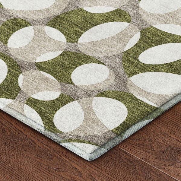 Mayfield Premium Machine Washable Abstract AMF2536 Olive 2 ft. x 3 ft. Accent Rug