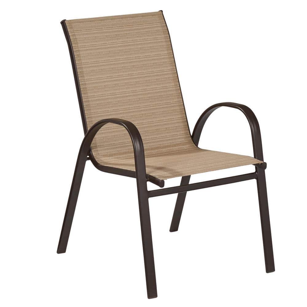 Hampton Bay Mix And Match Stackable Sling Outdoor Dining Chair In Cafe Fcs00015j W The Home Depot
