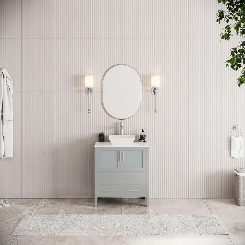 Torino 30 in. Bath Vanity in Gray with Glass Stone Vanity Top in White with White Vessel Sink price history on PriceWatchPro