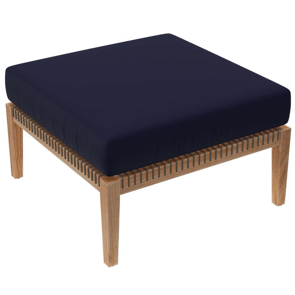 MODWAY Clearwater Outdoor Patio Teak Wood Ottoman In Gray Navy EEI-5854 ...