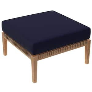 Clearwater Outdoor Patio Teak Wood Ottoman in Gray Navy