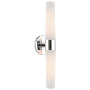 Duo 60-Watt 2-Light Chrome Modern Wall Sconce with Frosted Shade, No Bulb Included