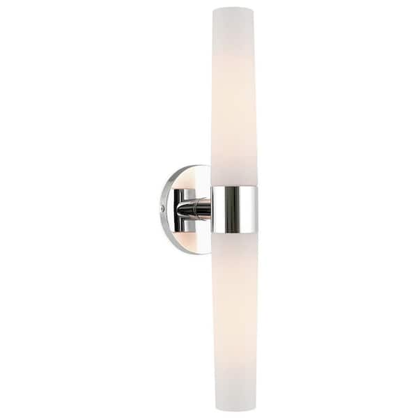 Kira Home Duo 60-Watt 2-Light Chrome Modern Wall Sconce with Frosted Shade, No Bulb Included