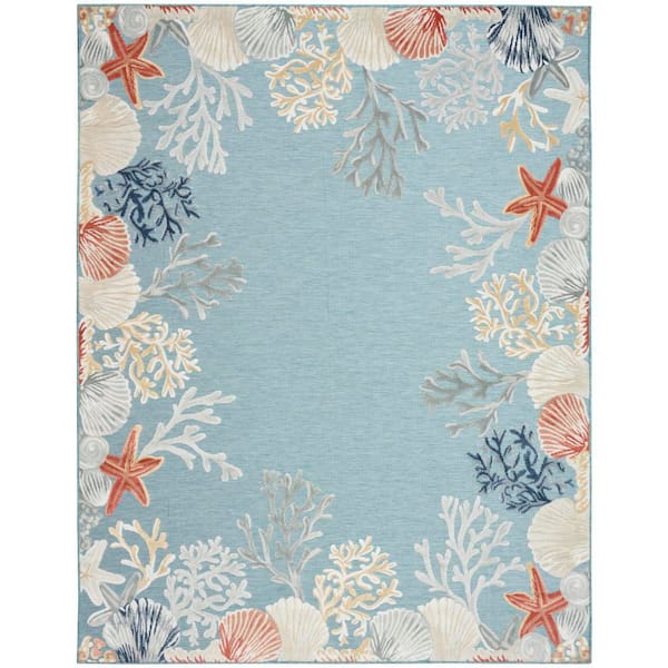 Suncoast Teal 9 ft. x 12 ft. Multicolor Graphic Contemporary Area Rug
