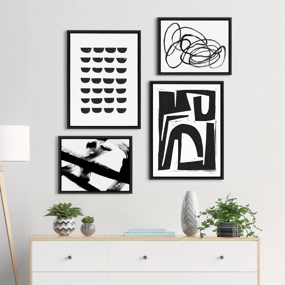 Black and White Abstract Canvas Art Set with Polystyrene Frame