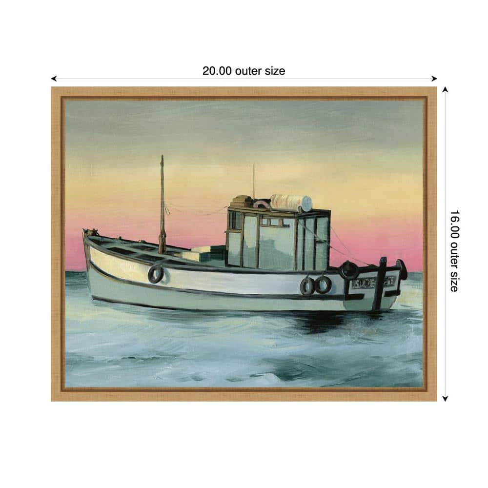 Golden Hour Casting II Coastal Canvas Art with Maple Frame