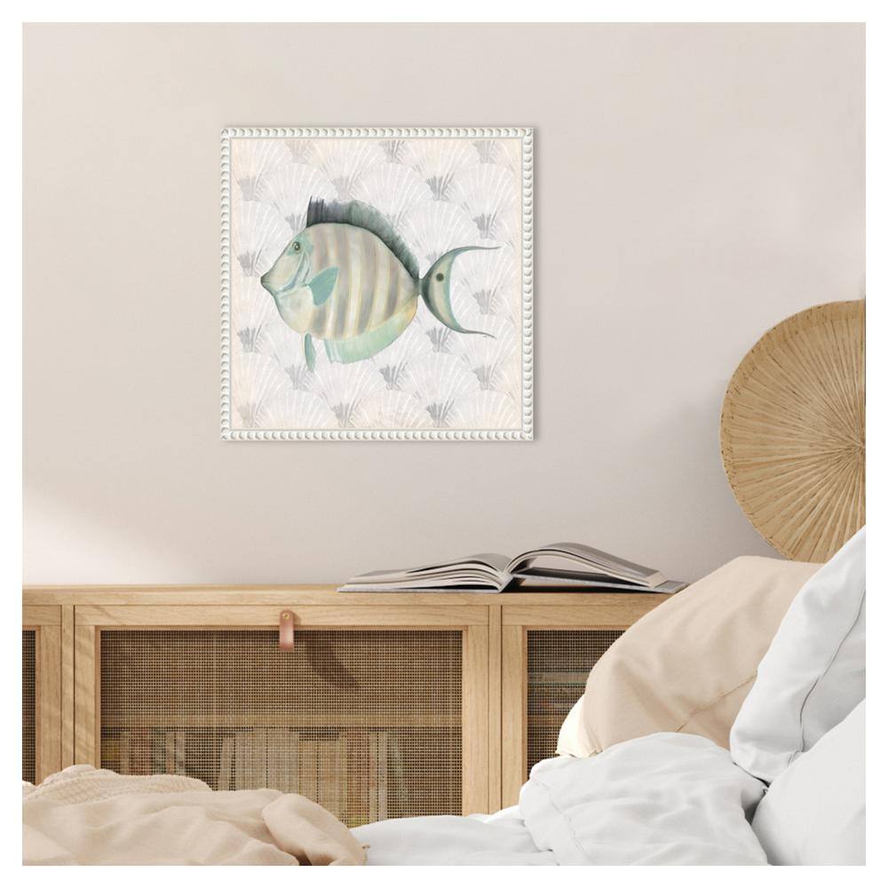 Neutral Vintage Fish Canvas Print with Beaded Frame