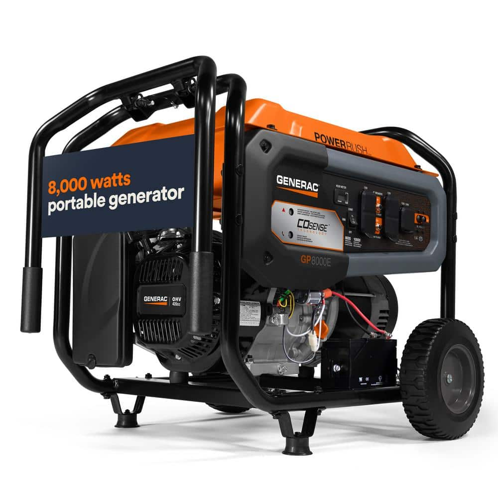 Generac 8000 Watt Electric Start Gas Powered Portable Generator With Co Sense Carb 7676 The 9388