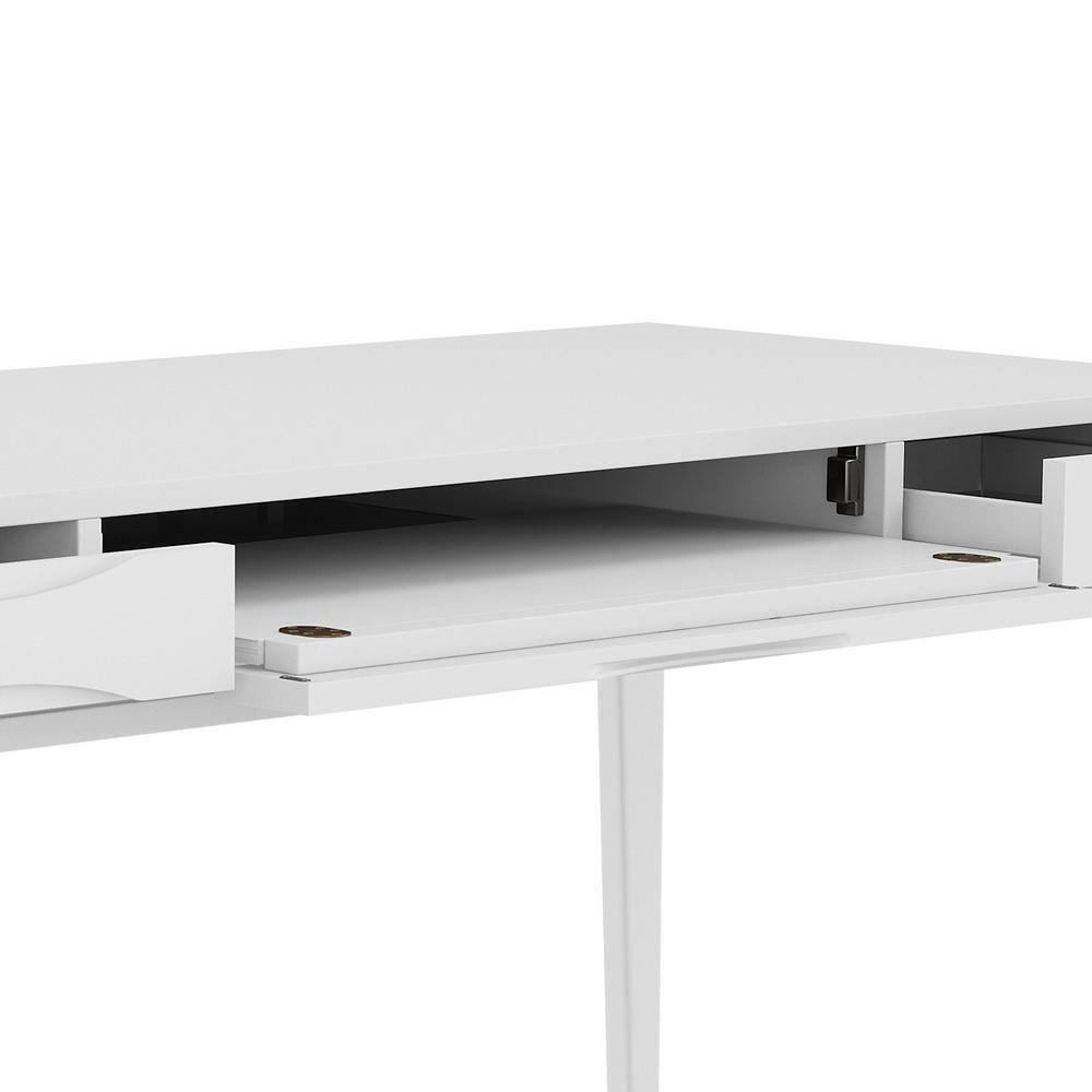 Harper White Solid Hardwood Desk with Keyboard Tray and Drawers