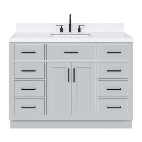 Hepburn 48 in. W x 22 in. D x 36 in. H Single Sink Freestanding Bath Vanity in Grey with Carrara Quartz Top