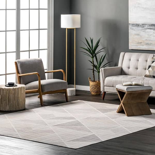 Marielle Diamond Beige 4 ft. x 6 ft. Tiles Machine Washable Area Rug