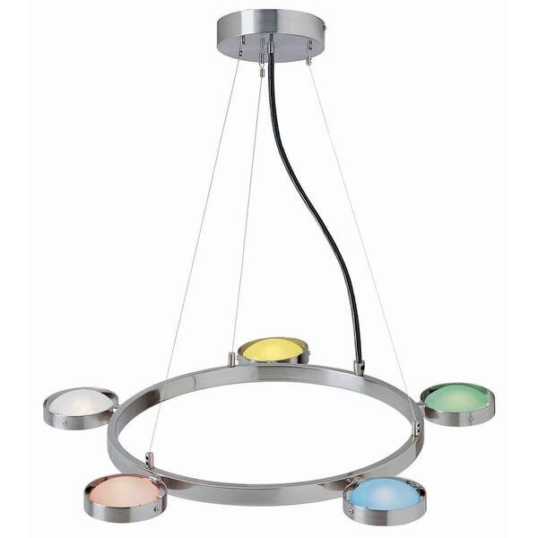Illumine 5-Light Polished Steel Lamp with Multi-Colored Glass Shade
