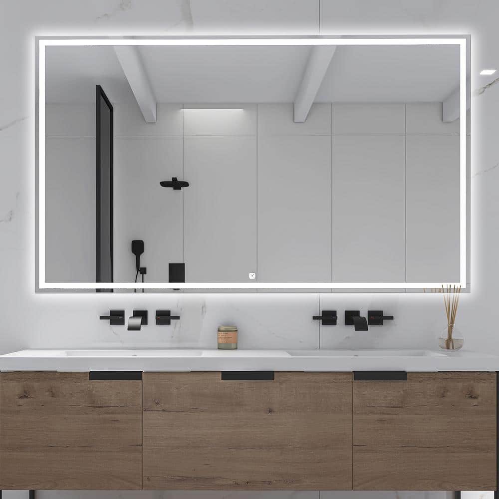60 in. W x 35 in. H Large Rectangular Frameless Wall-Mount Anti-Fog Bathroo