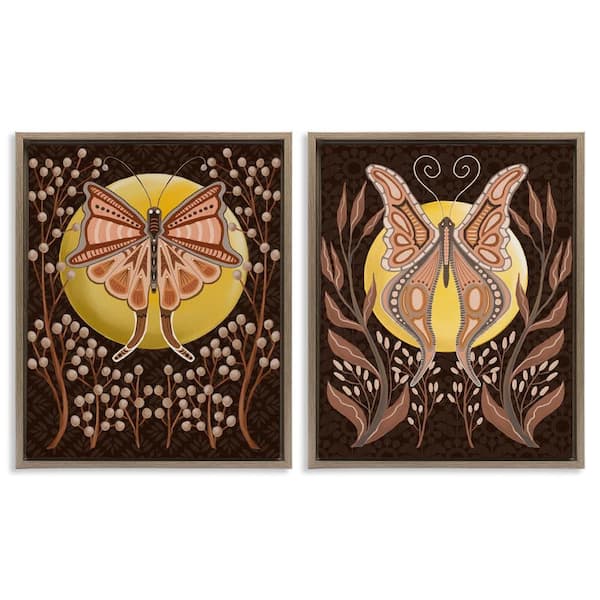 Stupell Industries Moth and Moons in Nature by Regina Moore 2 Pieces Brown Floater Frame Animal Graphic Art Print 31 in. x 25 in.