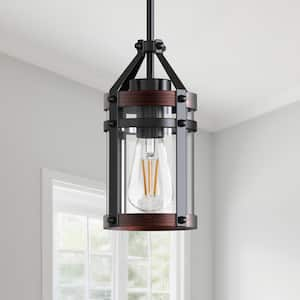 Black Farmhouse 60-Watt 1-Light Mini Pendant Light with Metal and Glass Shade