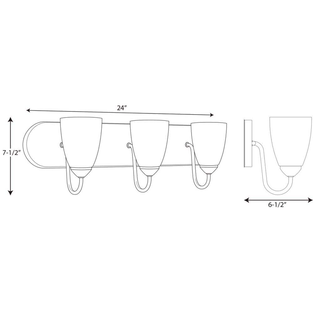 Brushed Nickel 24" 3-Light Dimmable Bath Vanity with Etched Glass Shades