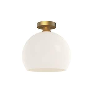 Castilla 12 in. 1 Light 60-Watt Aged Gold/Opal Matte Glass Flush Mount