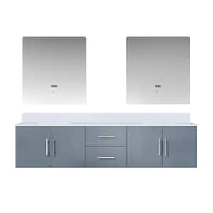 Geneva 80 in. W x 22 in. D Dark Grey Double Bath Vanity, White Quartz Top, and 30 in. LED Mirrors