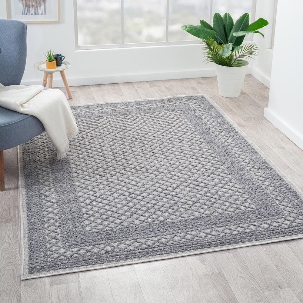 Winona Reversible Blue Geometric 8' x 9' Synthetic Area Rug