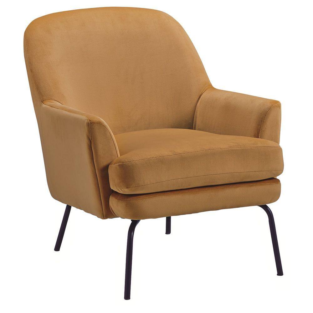 Benjara Yellow Fabric Accent Chair with Metal Legs BM226152 The Home