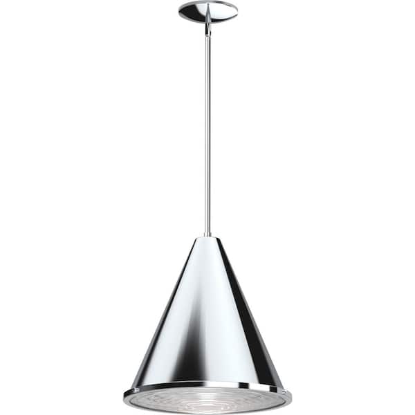 Volume Lighting 1-Light Indoor Chrome Cone Downrod Pendant with Clear Ribbed Glass Bottom Lens Cover