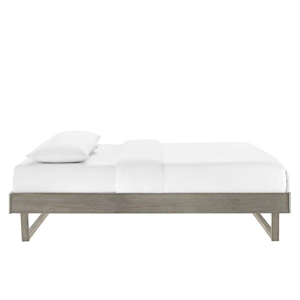 Mid-Century Modern Gray Full Platform Bed with Wood Frame and Headboard